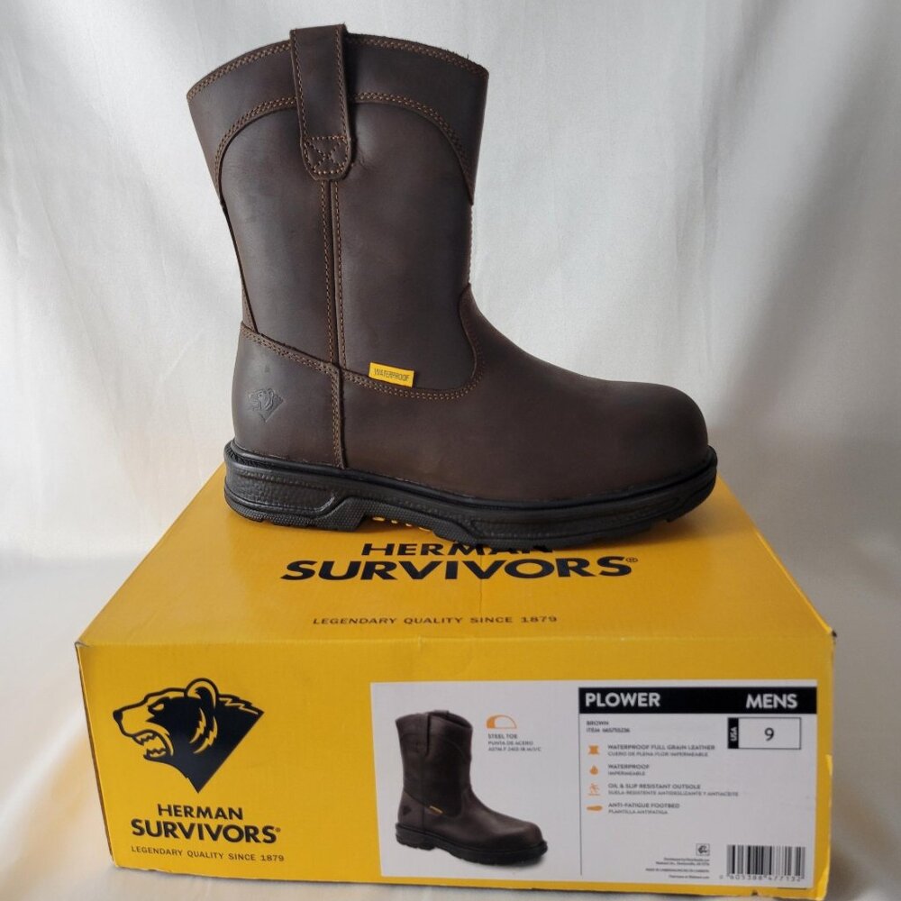 Herman Survivors Plower Waterproof Pull On Work Boots Steel Toe Men's Sz 9 Brown